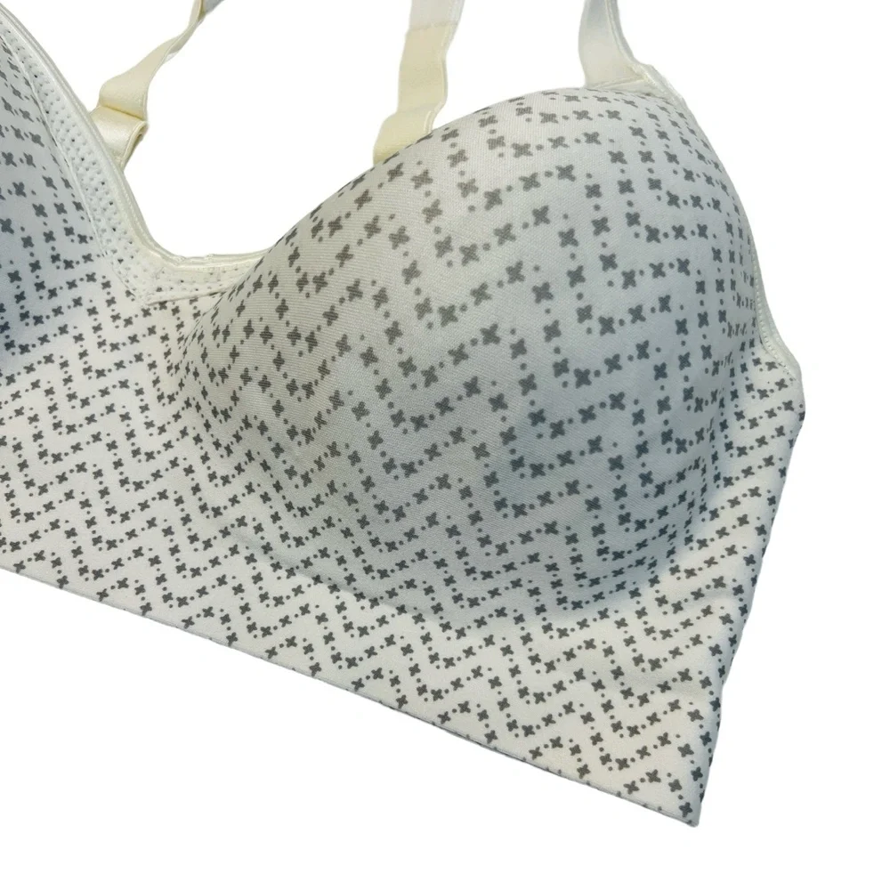 Hanes Size XL+ Bra White Gray Wireless Multiway Padded Adjustable Pattern MHW199